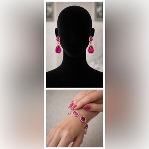 Elegant Fuchsia Gemstone Jewelry Set.. So pretty!! Bracelet & Earrings